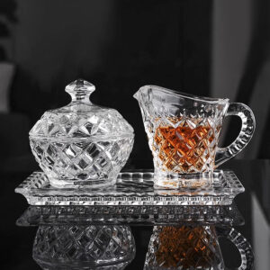Set Servire Cafea Cristal Bohemia Cana Lapte Zaharnita Tava