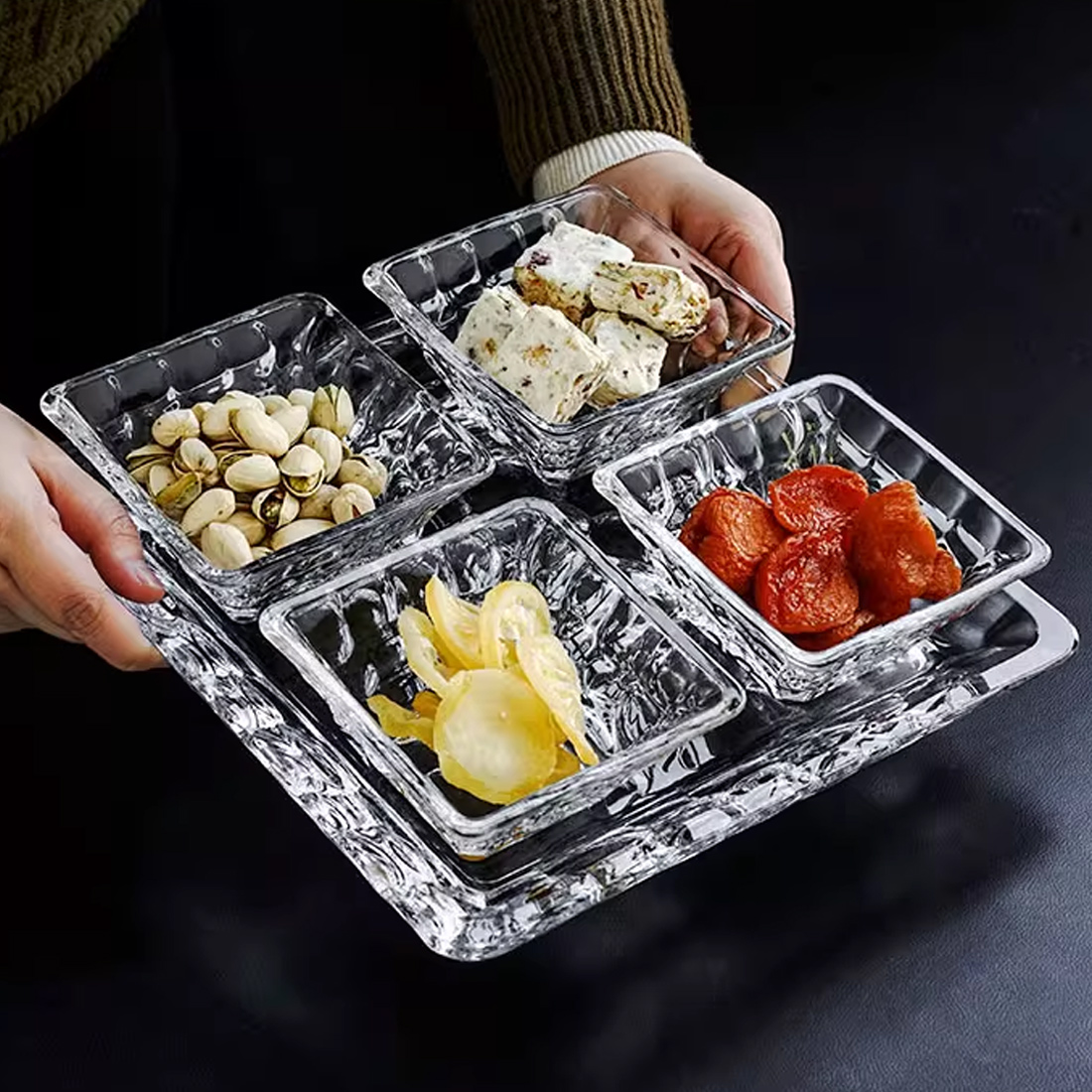 Set Platou Bohemia 26cm si 4 boluri 11cm Colectia Marble