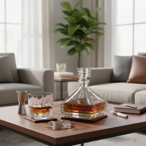 Set 6 Pahare Whisky Cristal Bohemia cu Sticla Maria