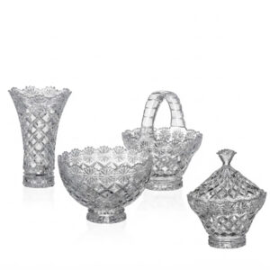 Set Daisy Royal Vaza Cos Bomboniera si Bol Cristal Bohemia