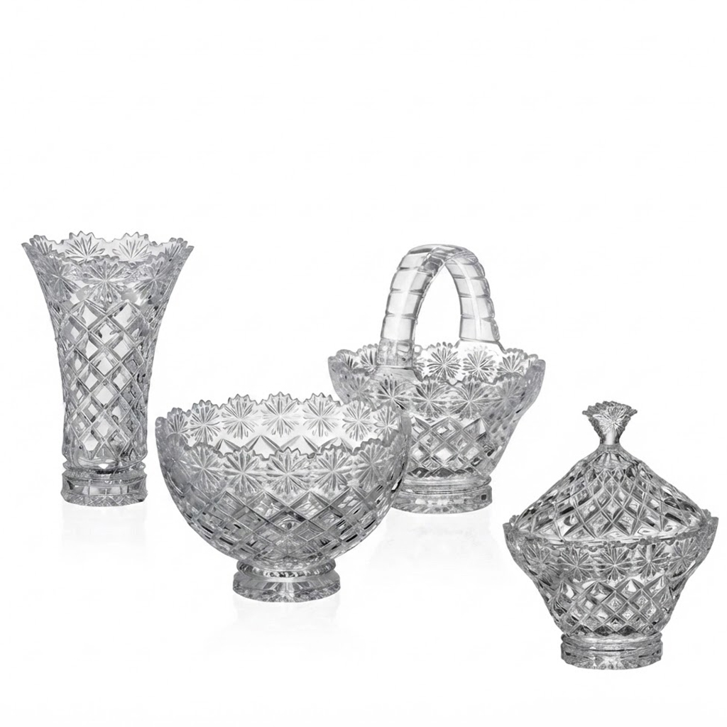 Set Daisy Royal Vaza Cos Bomboniera si Bol Cristal Bohemia